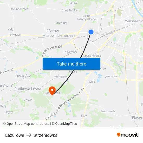 Lazurowa to Strzeniówka map