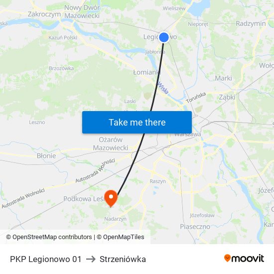 PKP Legionowo to Strzeniówka map