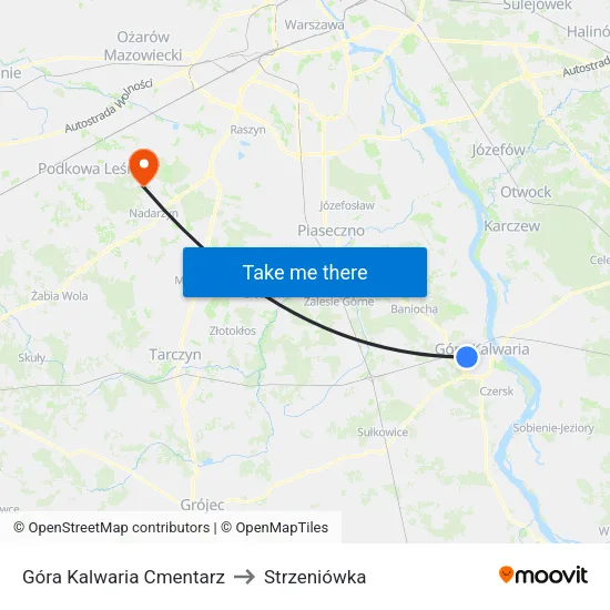 Góra Kalwaria Cmentarz to Strzeniówka map
