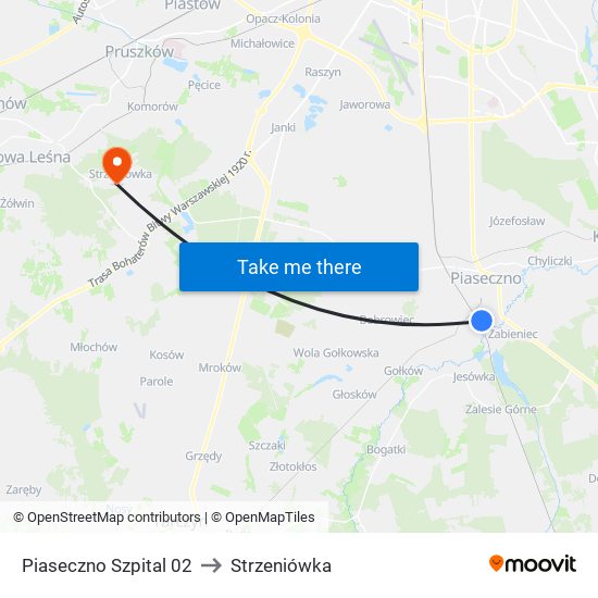 Piaseczno Szpital 02 to Strzeniówka map