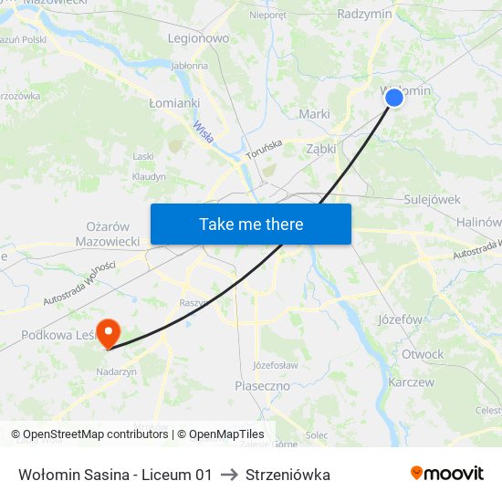 Wołomin Sasina - Liceum 01 to Strzeniówka map