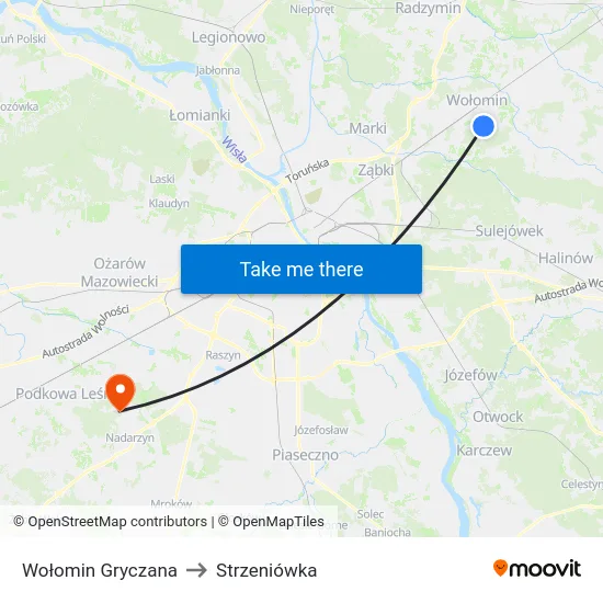 Wołomin Gryczana to Strzeniówka map