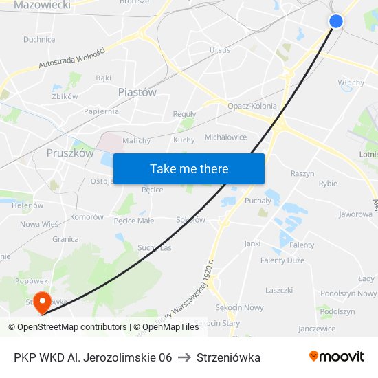 PKP WKD Al. Jerozolimskie to Strzeniówka map