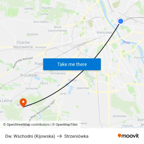 Dw. Wschodni (Kijowska) to Strzeniówka map