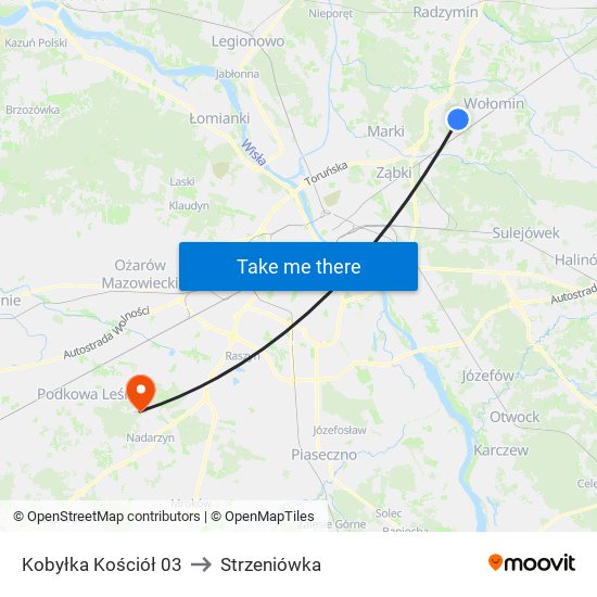 Kobyłka Kościół to Strzeniówka map