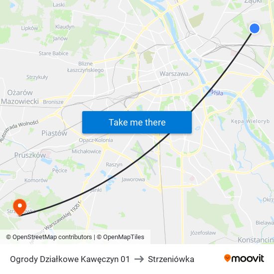 Ogrody Działkowe Kawęczyn to Strzeniówka map