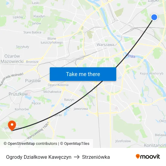 Ogrody Działkowe Kawęczyn to Strzeniówka map