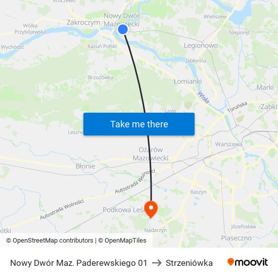 Nowy Dwór Maz. Paderewskiego 01 to Strzeniówka map