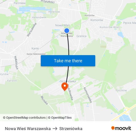 Nowa Wieś Warszawska to Strzeniówka map