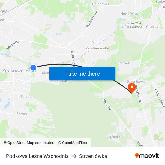 Podkowa Leśna Wschodnia to Strzeniówka map