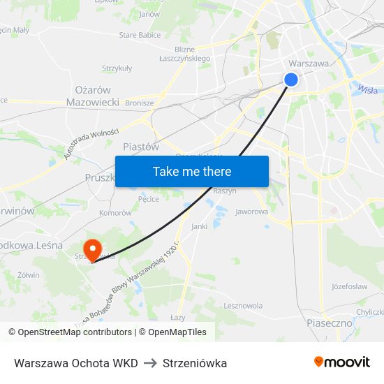 Warszawa Ochota WKD to Strzeniówka map