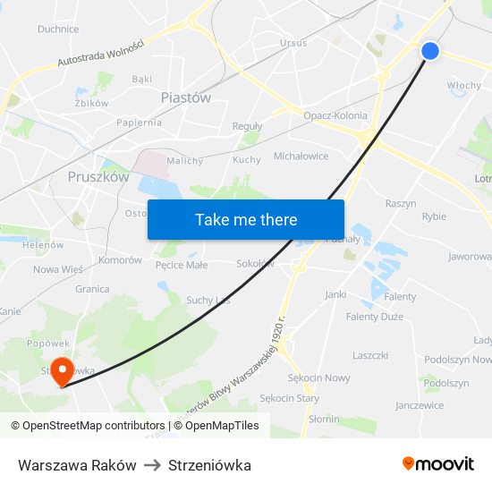 Warszawa Raków to Strzeniówka map