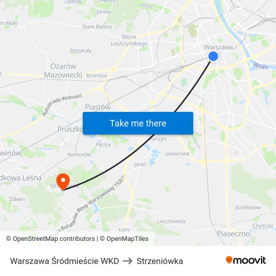 Warszawa Śródmieście WKD to Strzeniówka map