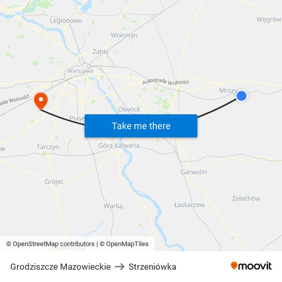 Grodziszcze Mazowieckie to Strzeniówka map