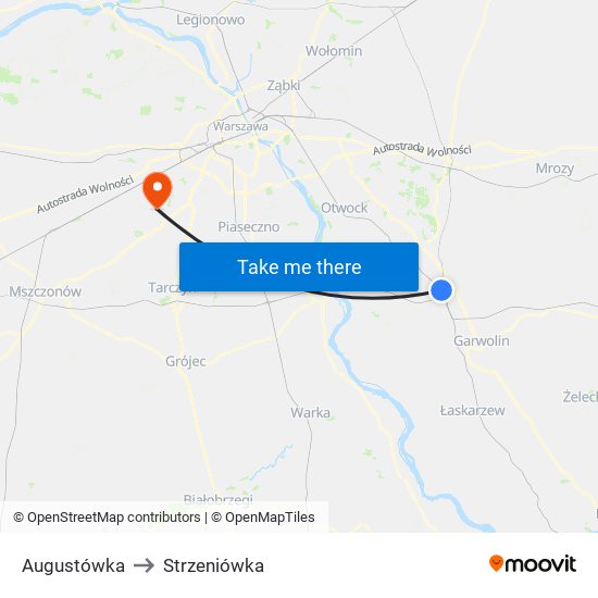 Augustówka to Strzeniówka map