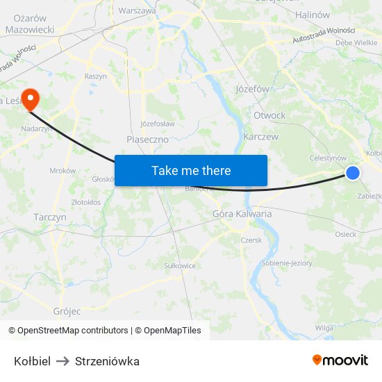 Kołbiel to Strzeniówka map