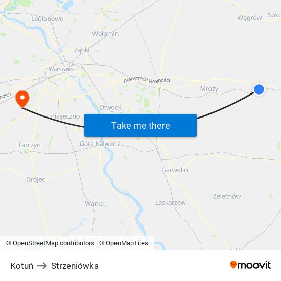 Kotuń to Strzeniówka map