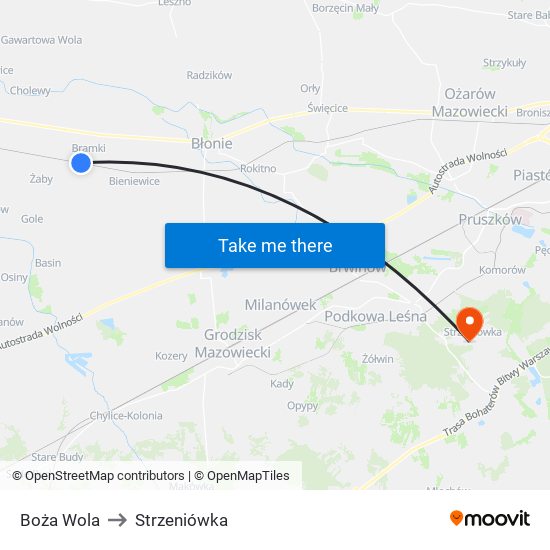 Boża Wola to Strzeniówka map