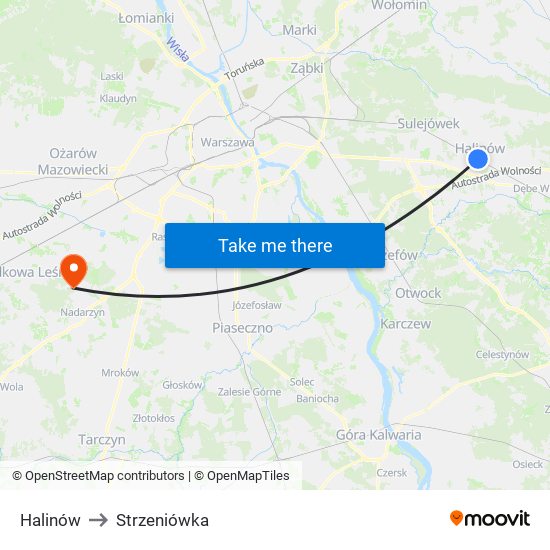 Halinów to Strzeniówka map