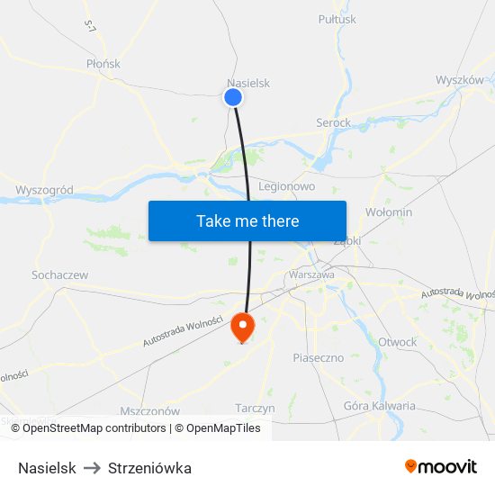 Nasielsk to Strzeniówka map