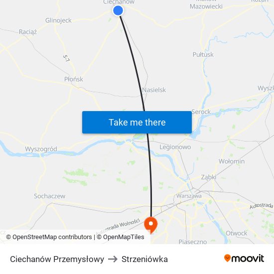 Ciechanów Przemysłowy to Strzeniówka map