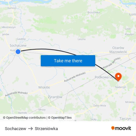 Sochaczew to Strzeniówka map