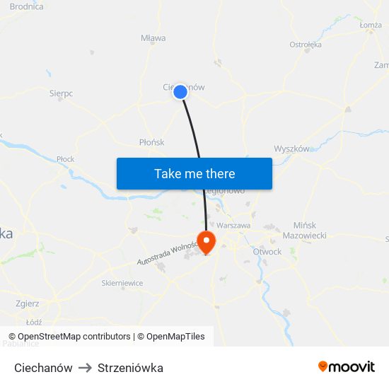 Ciechanów to Strzeniówka map