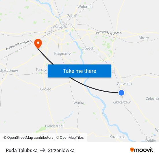 Ruda Talubska to Strzeniówka map