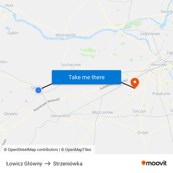 Łowicz Główny to Strzeniówka map