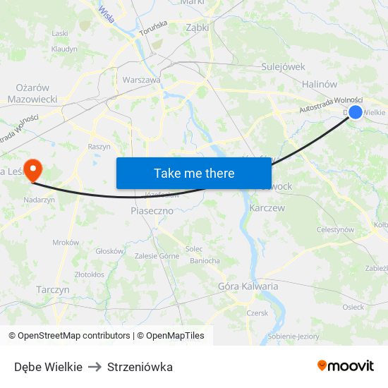 Dębe Wielkie to Strzeniówka map