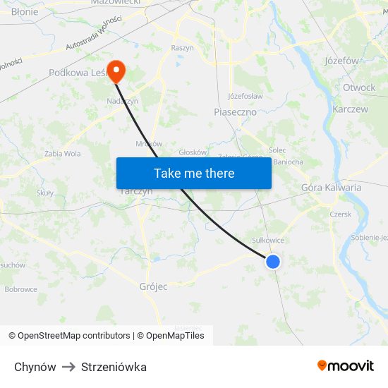 Chynów to Strzeniówka map