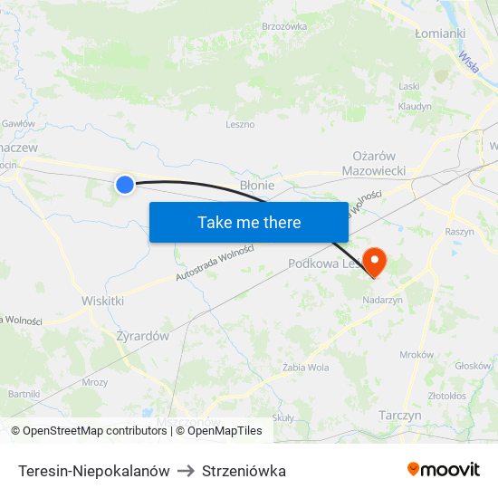 Teresin-Niepokalanów to Strzeniówka map