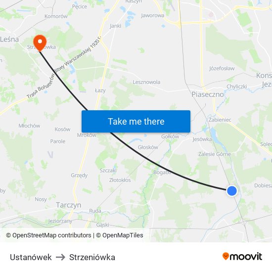 Ustanówek to Strzeniówka map