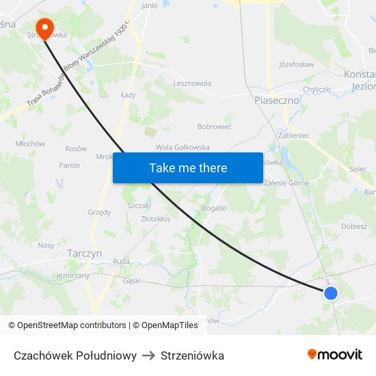 Czachówek Południowy to Strzeniówka map