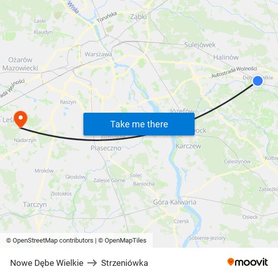 Nowe Dębe Wielkie to Strzeniówka map