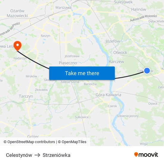 Celestynów to Strzeniówka map