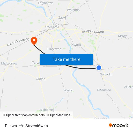 Pilawa to Strzeniówka map