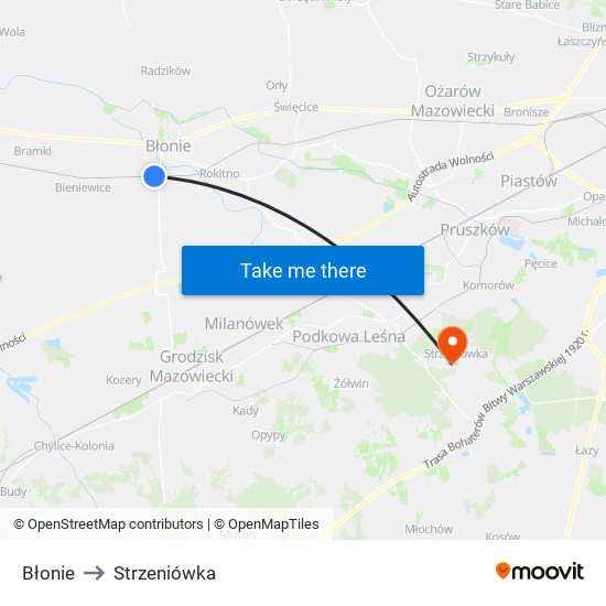 Błonie to Strzeniówka map