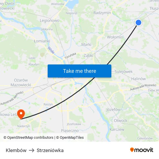 Klembów to Strzeniówka map