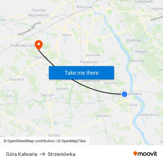 Góra Kalwaria to Strzeniówka map