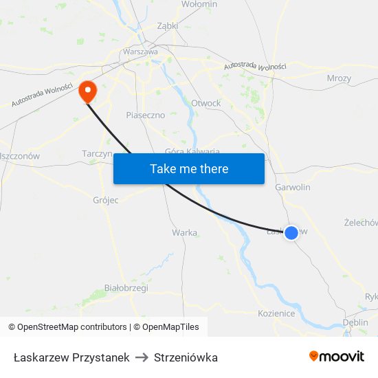 Łaskarzew Przystanek to Strzeniówka map