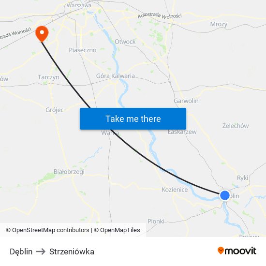 Dęblin to Strzeniówka map