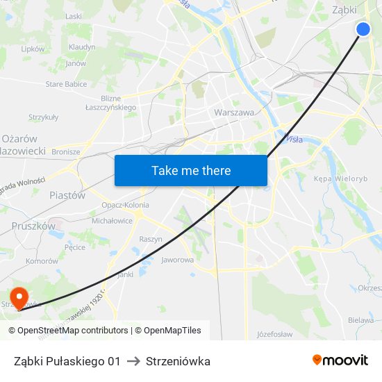 Ząbki Pułaskiego 01 to Strzeniówka map