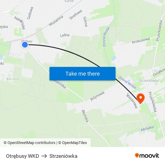 Otrębusy WKD to Strzeniówka map