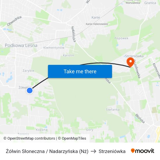 Żółwin Słoneczna / Nadarzyńska (Nż) to Strzeniówka map