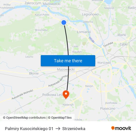 Palmiry Kusocińskiego 01 to Strzeniówka map