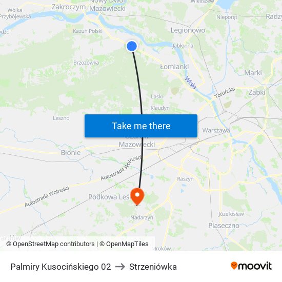 Palmiry Kusocińskiego 02 to Strzeniówka map