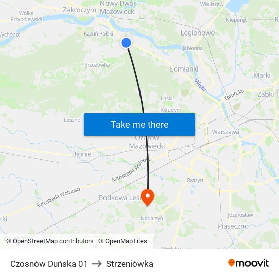 Czosnów Duńska 01 to Strzeniówka map