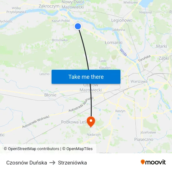 Czosnów Duńska to Strzeniówka map