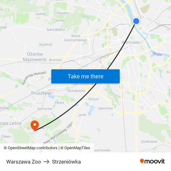 Warszawa Zoo to Strzeniówka map